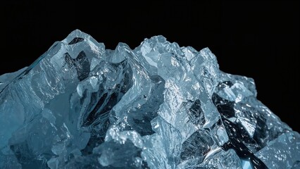 Obraz premium Close-up of ice or glass with sharp, jagged edges and reflective surfaces. Nature and geology, concept. Crystals and mineral formations. The concept of clarity and transparency.