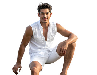 Young Man Sitting with Hands Folded Comfortably