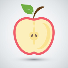Red apple vector healthy sweet fruit half apple illustration
