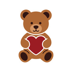 Cute Cartoon Teddy Bear Holding Heart Icon for Children's Design, Valentine's Day, Nursery Decor, and Sweet Gifts