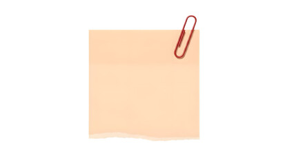 Note paper with a red paperclip attached blank template for messages isolated on transparent background