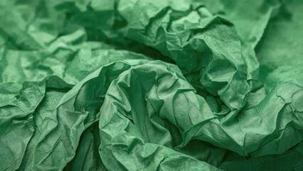 Obraz premium Crumpled green paper with many folds and textures.