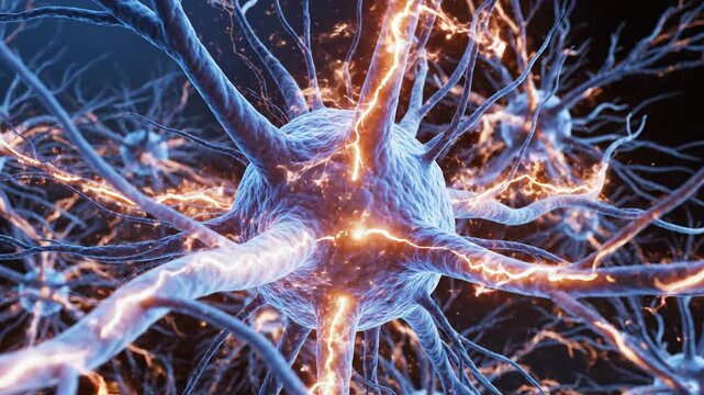 Neural Network Brain Connections, Synapses Firing, Electrical Impulses in the Human Brain.