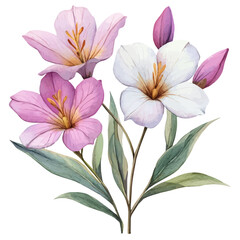 watercolor draw of Shooting Star Flower, isolated on a white background.