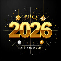 2026 3D Golden Typography Design Happy New Year