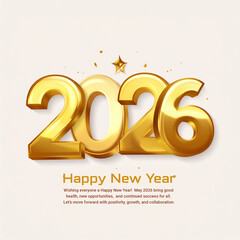 2026 3D Golden Typography Design Happy New Year