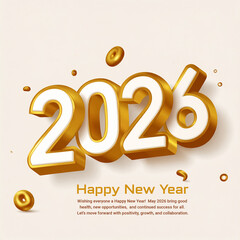 2026 3D Golden Typography Design Happy New Year