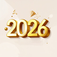 2026 3D Golden Typography Design Happy New Year