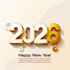 2026 3D Golden Typography Design Happy New Year