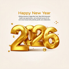 2026 3D Golden Typography Design Happy New Year