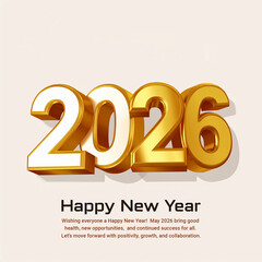 2026 3D Golden Typography Design Happy New Year
