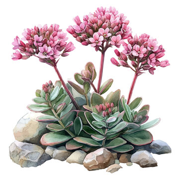 watercolor hand-drawn of Sedum Flower, isolated on a white background.