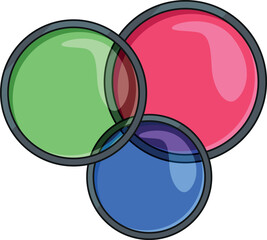 Three colored circles with a blue one in the middle