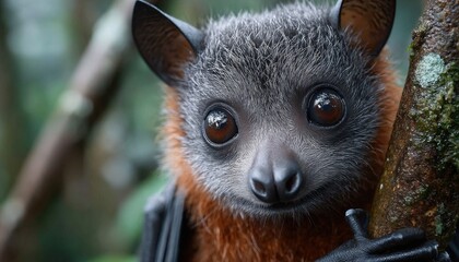 Fototapeta premium a close-up shot of the face and eyes of an alien bat, showing its unique features such as large brown or black wings
