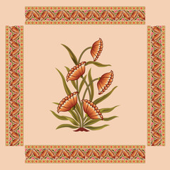 Abstract  color full traditional paisley flower leaf mughal motif background design