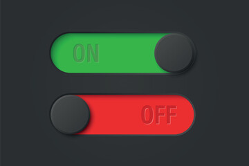 Vector Black Toggle Switch Set. Realistic Toggle Switch. On Off Button, Modern Toggle Switch for User Interface, App, Web, Settings, Technology. UI Element, Control Panel