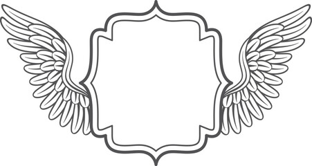 A black and white drawing of a winged frame with a white background