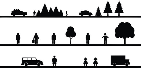vector silhouettes of people in the city