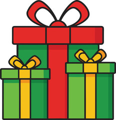 Vector illustration set of colorful gift boxes with ribbons and bows for Christmas, birthday, and holiday celebrations