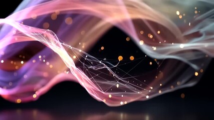 Abstract flowing waves of pink, purple, and white light with glowing bokeh dots - Powered by Adobe