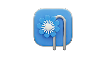 3D Flower Icon on Blue Background