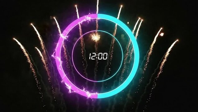 Luxury 12:00 countdown timer shimmering metallic glowing neon color and smooth transitions festive style for award events celebrations parties and New Year