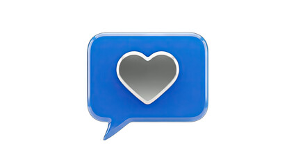 3D Heart Icon in a Speech Bubble on White Background