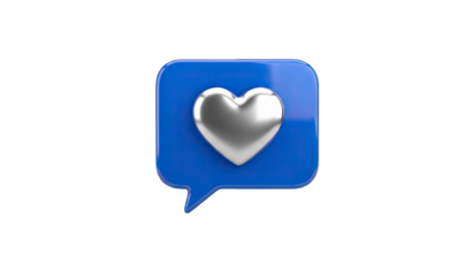 3D Heart Icon in Blue Speech Bubble on White Background