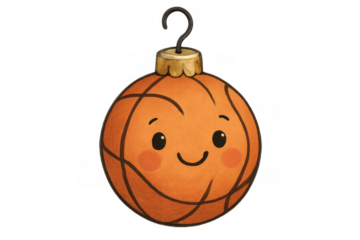 Cute smiling basketball christmas ornament for festive sports holiday decorations and seasonal cheer