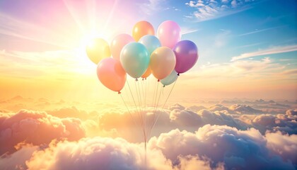 Pastel Balloons Floating in Dreamy Sunrise Sky
