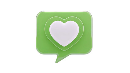 3D Heart Icon in Green Speech Bubble on White Background