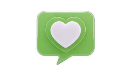 3D Heart Icon in Green Speech Bubble on White Background