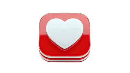3D Heart Icon on Red Square - Social Media Symbol