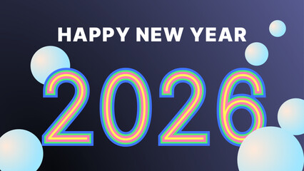 Happy New Year 2026 beautiful design of numbers and shapes on dark background. Modern winter holiday greeting banner, poster or greeting card template