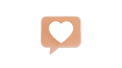 3D Heart Speech Bubble Icon on White Background