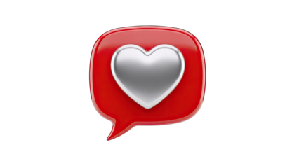 3D Heart in Speech Bubble on White Background