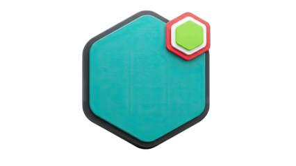 3D Hexagon Icon with Green and Red Accents on White Background