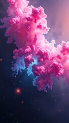 A swirling pink and blue nebula against a starry sky