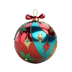 Christmas ball with ribbon isolated on white transparent background png , 3D image, festive Christmas ornament sphere