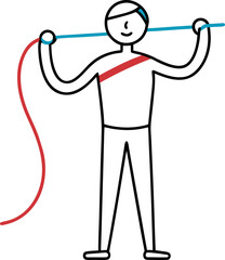 Obraz premium Minimalist line art vector of a person using a resistance band for arm exercises, simple equipment, white background.