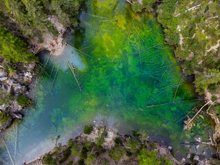 View of the magnificent green lake in a narrow valley (N&eacute;vache - France)