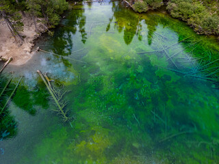 View of the magnificent green lake in a narrow valley (N&eacute;vache - France)