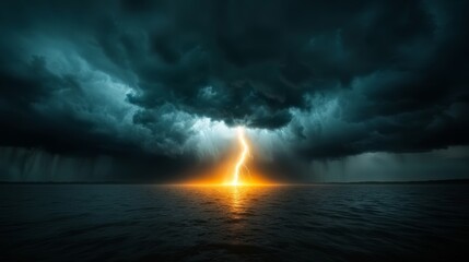 Obraz premium Dramatic lightning strike over ocean stormy skies nature photography serene yet chaotic environment atmospheric perspective power of nature