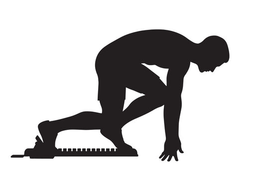 Male Runner at Starting Block Silhouette Vector