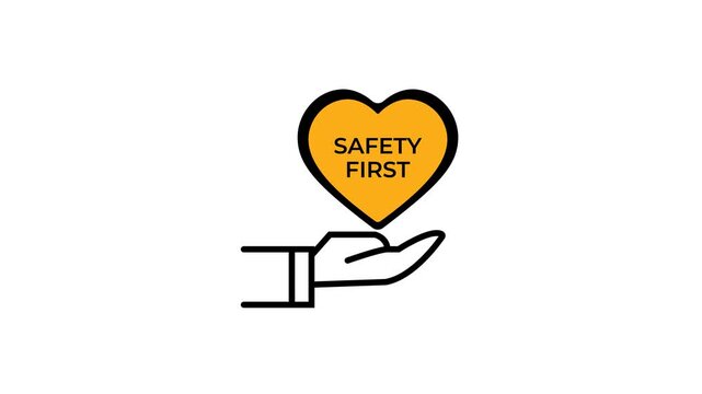 Safety first symbols, work safety, caution work hazards, danger surveillance, zero accident concept animation on transparent background, yellow color