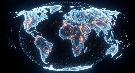 Glowing digital representation of the earth globe at night