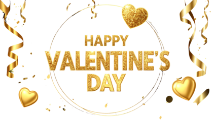 Golden Happy Valentine’s Day Typography with Glittering Confetti PNG