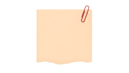 Paper note with a red paperclip attached blank space for text isolated on transparent background