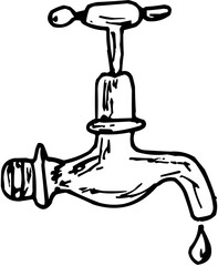 Line Art Outline Simple Outdoor Water Faucet Tap