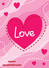 Colourful Valentine&rsquo;s Day card with cartoon heart. Abstract style invitation. Vector illustration